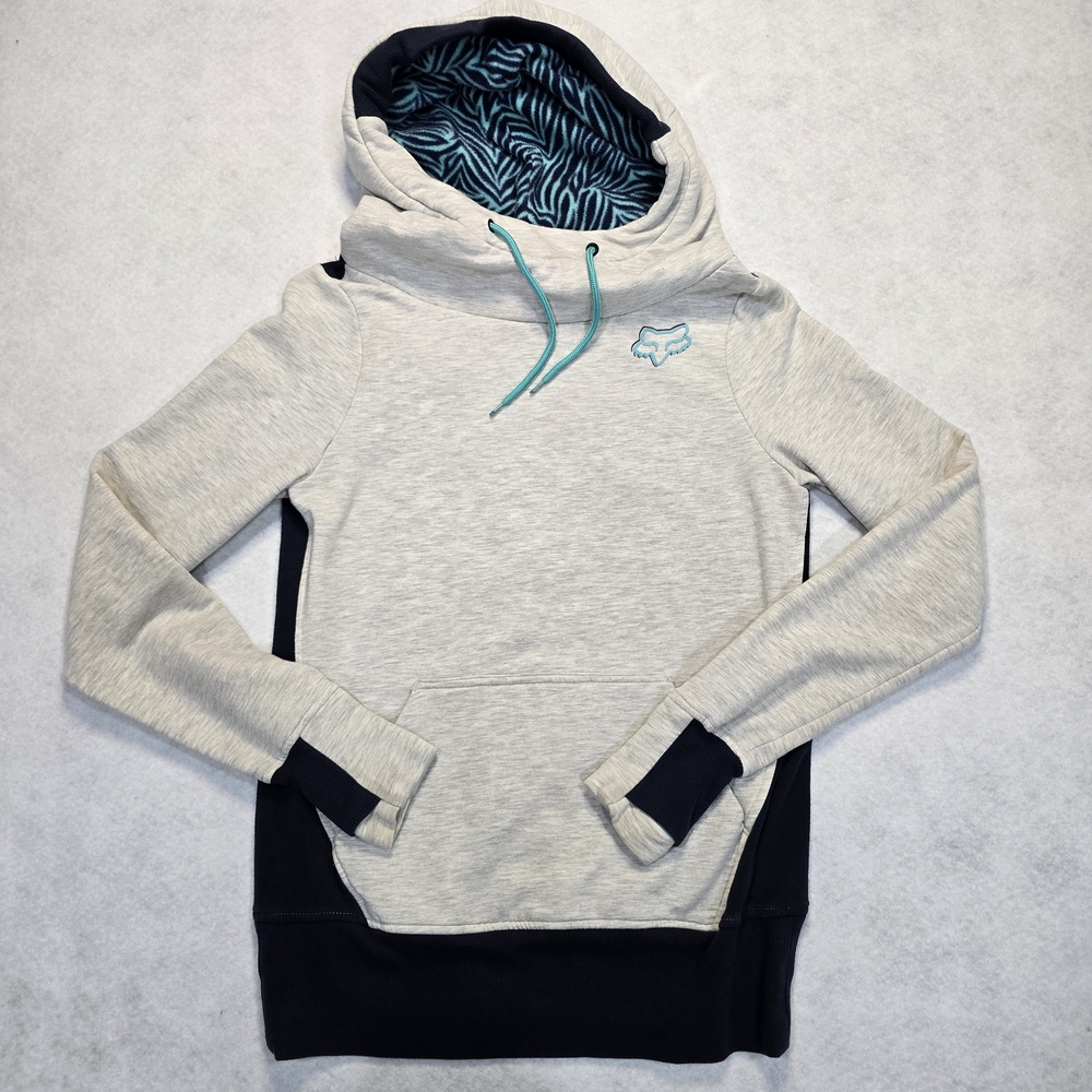 Fox Light Gray & Black‎ Cowl Hoodie with Teal Accents Size XS